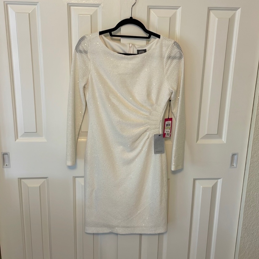 Vince Camuto white sequin long sleeve mini dress